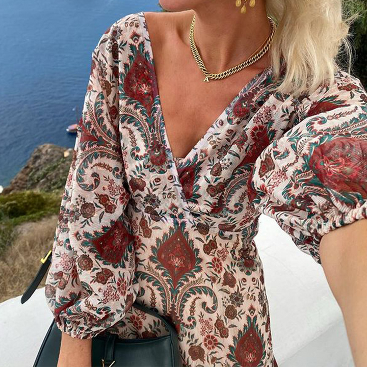 Maya® |  Ibiza Mode V-Ausschnitt Boho Kleid