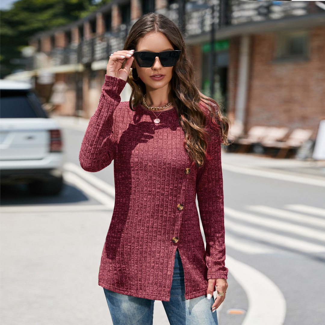 Charlotte® | Stylische Herbstmode gestrickter Damenpullover mit Knöpfen