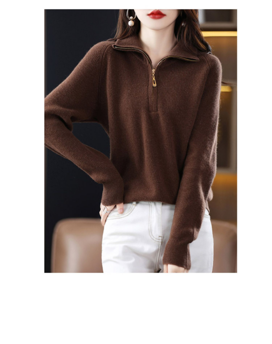 Dayana® | Stylischer Herbstmode Strickpullover mit Reißverschluss