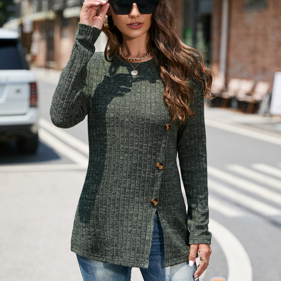 Charlotte® | Stylische Herbstmode gestrickter Damenpullover mit Knöpfen