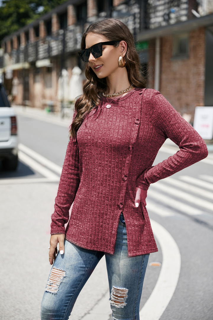 Charlotte® | Stylische Herbstmode gestrickter Damenpullover mit Knöpfen