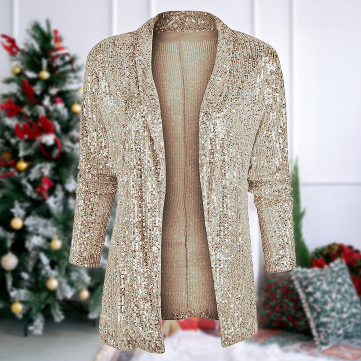 Valerie® | Silberne Metallic Glitzerprint Strickjacke für Frauen