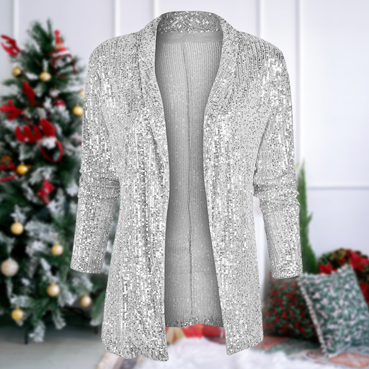 Valerie® | Silberne Metallic Glitzerprint Strickjacke für Frauen