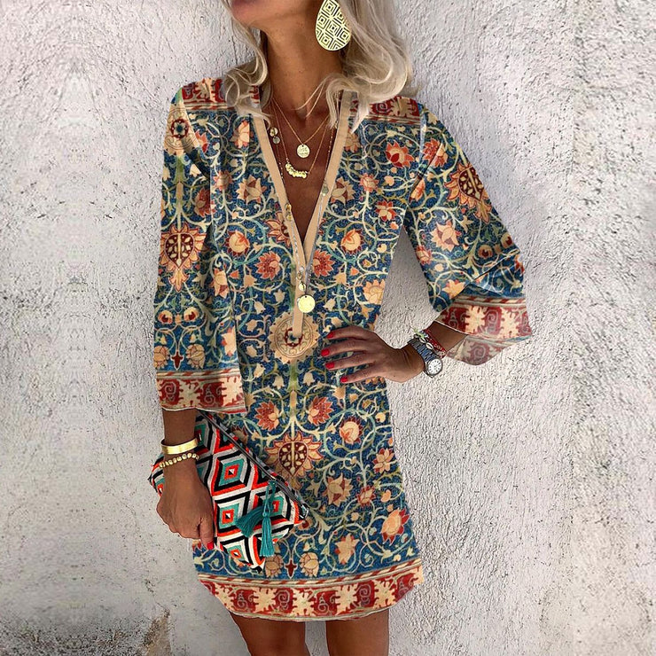 Madison® | Ibiza Mode V-Ausschnitt Boho Kleid