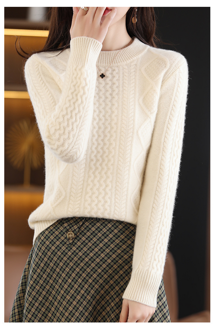 Rebecca® | Stylische Herbstmode gestrickter Damenpullover mit einzigartigem Muster